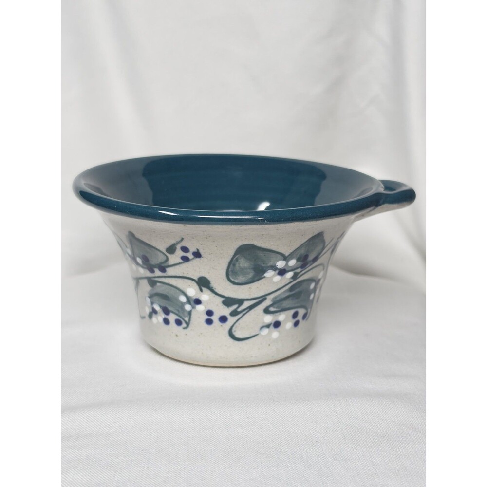 Great Bay Pottery 2006 North Hampton NH Hand Painted Stoneware Bowl Teal Blue Fl